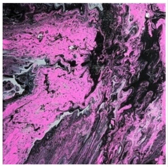 Hand Crafted Pink Black and Silver Abstract Design 12x12 Inches Canvas Picture - Picture 4 of 4